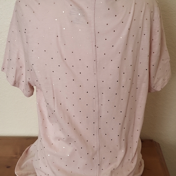 Banana Republic Malibu Light Pink Short Sleeve Tee W/ Rose Gold Printed Accents - Picture 4 of 5